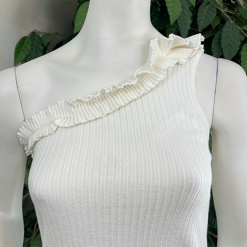 WHBM ECRU RUFFLE ONE-SHOULDER TOP - Picture 5 of 9